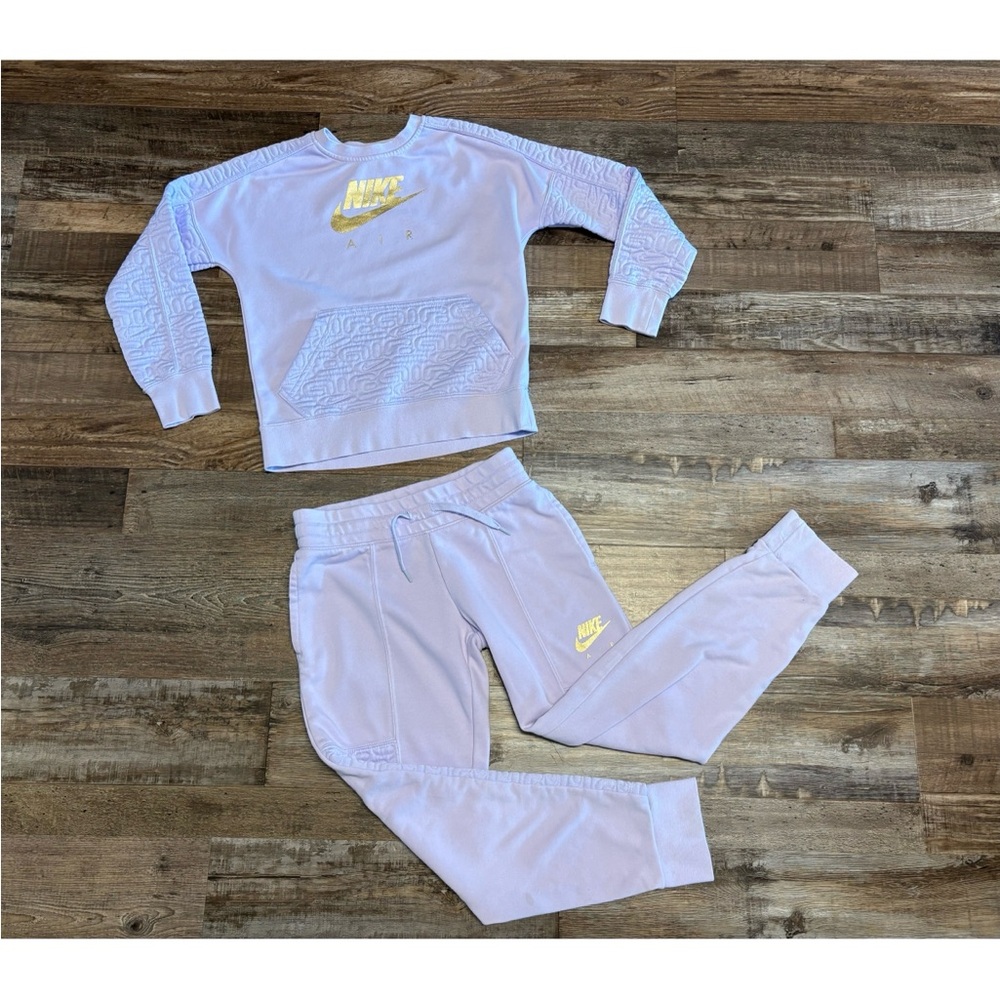 EUC NIKE Lavender Cotton Tracksuit Sweatshirt Pants M 10-12